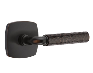 Emtek R-Bar Hammered Door Lever with Urban Modern Rosette