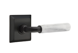 Emtek White Marble R-Bar Style Door Lever with Quincy Rosette