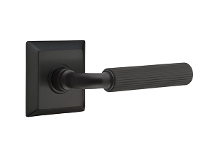 Emtek R-Bar Straight Knurled Door Lever with Quincy Rosette