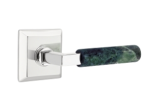 Emtek Green Marble L-Square Style Door Lever with Quincy Rosette  