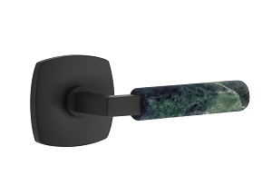Emtek Green Marble L-Square Style Door Lever with Urban Modern Rosette  