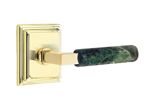 Emtek Green Marble L-Square Style Door Lever with Wilshire Rosette  