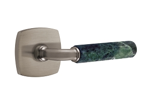 Emtek Green Marble R-Bar Style Door Lever with Urban Modern Rosette  