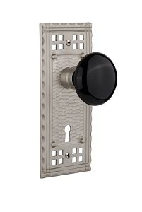 Nostalgic Warehouse Craftsman Plate and Black Porcelain Knob - Mortise Lock