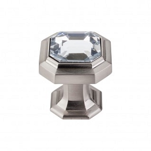 Top Knobs TK390BSN Chareau Crystal Emerald Knob 1 1/8 Inch Brushed Satin Nickel