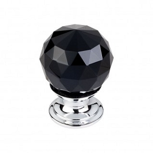 Top Knobs TK115P Black Crystal Knob 1 1/8 Inch Polished Chrome