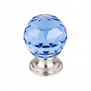Top Knobs TK123BSN Blue Crystal Knob 1 1/8 Inch Brushed Satin Nickel