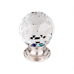 Top Knobs TK125BSN Clear Crystal Knob 1 1/8 Inch Brushed Satin Nickel