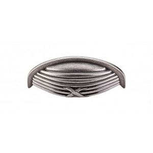 Top Knobs M938 Ribbon & Reed Cup Pull 3 Inch CC Pewter Antique