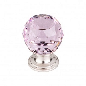 Top Knobs TK117BSN Pink Crystal Knob 1 1/8 Inch Brushed Satin Nickel