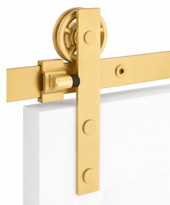 Emtek Modern Rectangular Face Mount Hanger Sliding Barn Door Kit - Satin Brass Stainless Steel